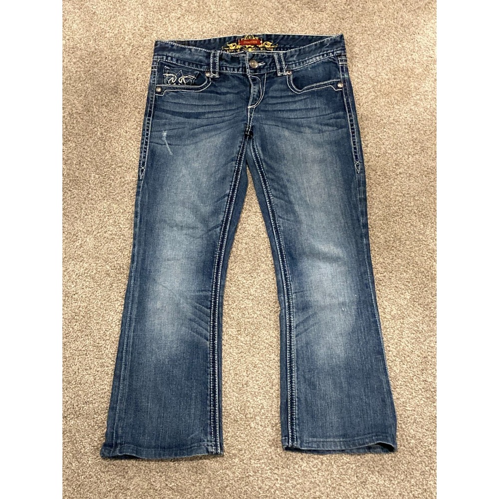 Maurices Womens Boot Cut Jeans Stretch Medium Wash Whiskered 9/10 Regular